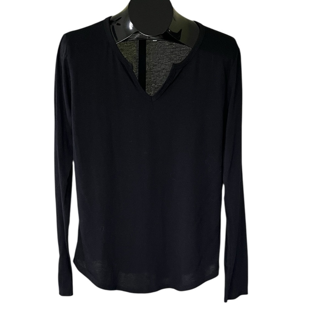 Thyme & Honey Elegant Black V-Neck Long Sleeve Lightweight Top